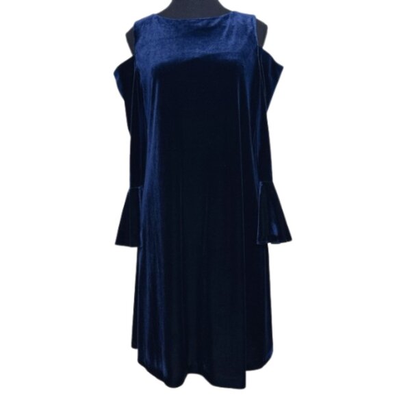 Lauren Ralph Lauren Womens 10 Navy Blue Velvet Cold Shoulder Dress - Picture 1 of 12